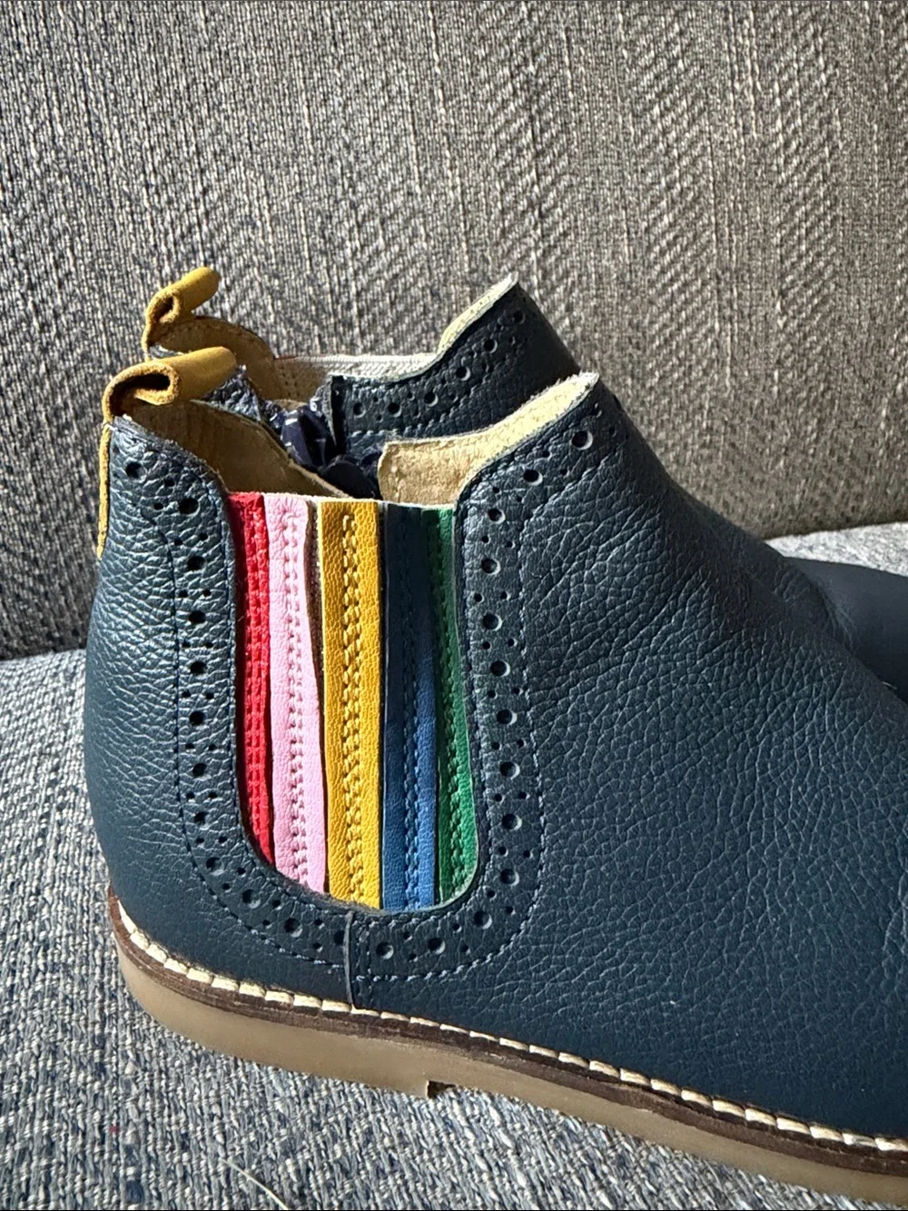 Mini Boden Leather Chelsea Boots, College Navy Rainbow Size: 32